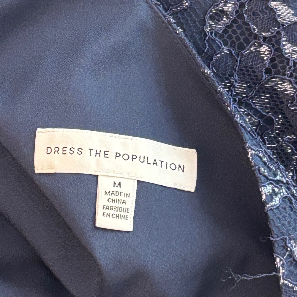 Dress the Population One-shoulder Lace Cocktail Dress - Blue Size M - Picture 13 of 13